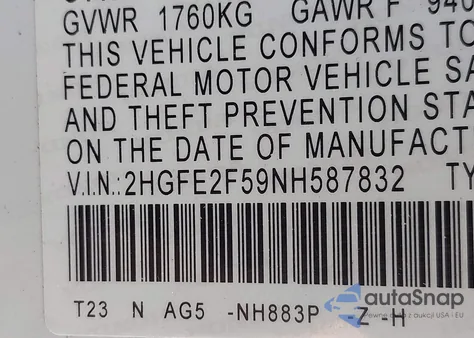2022 Honda Civic Sport from USA, damaged, VIN 2HGFE2F59NH587832